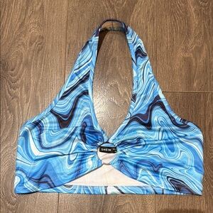 SHEIN blue patterned halter top size large